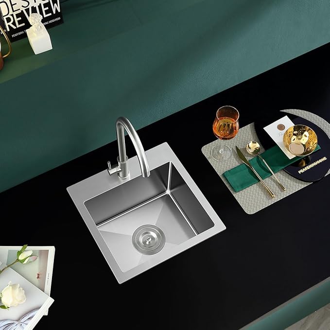 20-inch Drop in Kitchen Sink, TSIBOMU Stainless Steel Single Bowl Small Kitchen Sink Brushed Nickel,D20"xW16"xH9"