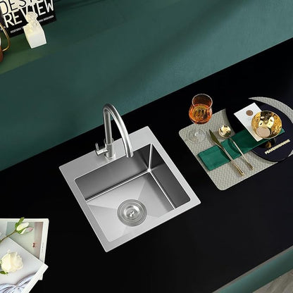20-inch Drop in Kitchen Sink, TSIBOMU Stainless Steel Single Bowl Small Kitchen Sink Brushed Nickel,D20"xW16"xH9"