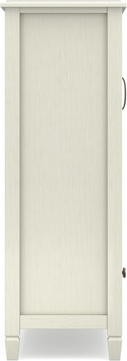 SIMPLIHOME Connaught Storage Cabinet - 46 inch Wide Solid Wood Tall Cabinet in Antique White, Traditional Console for Living Room or Dining Room with Glass Doors, Adjustable Shelves, and Drawers