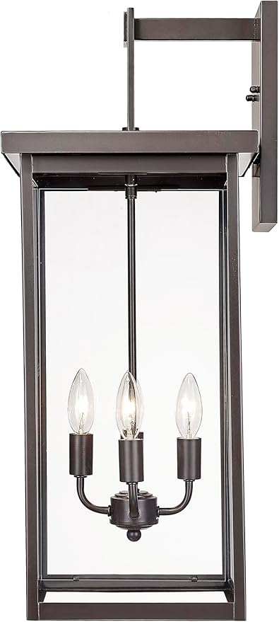 ML Lighting | Barkeley Collection | 42603-PBZ | 27" Modern Four Bulb Outdoor Steel Large Wall Sconce | Anti-Rust Powder Coat Bronze with Clear Glass Shade | Exterior Ambient Light for Safety