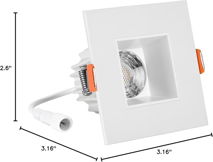 Maxxima 2 in. Ultra-Thin Recessed Anti-Glare LED Downlight - Canless IC Rated, 500 Lumens, 5 Color Temperature Selectable 2700K/3000K/3500K/4000K/5000K, Dimmable Square White Trim, 90 CRI