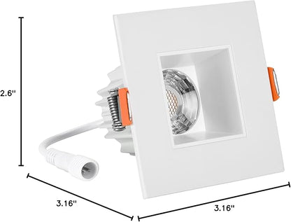 Maxxima 2 in. Ultra-Thin Recessed Anti-Glare LED Downlight - Canless IC Rated, 500 Lumens, 5 Color Temperature Selectable 2700K/3000K/3500K/4000K/5000K, Dimmable Square White Trim, 90 CRI