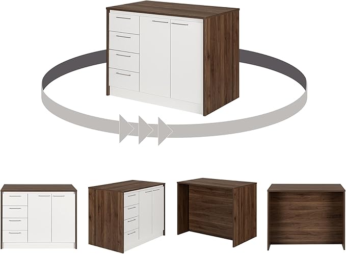 South Shore Kitchen Island, Natural Walnut and White