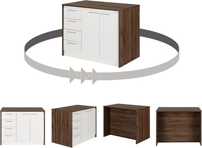 South Shore Kitchen Island, Natural Walnut and White