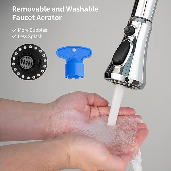 Hibbent Pull Down Spray Head for Kitchen Faucet, NSF/ANSI/CAN 61 & CUPC Certified 3-Function Spray Nozzle, 15 Adapters, Sink Faucet Head Replacement Compatible with Moen, Delta, Kohler, Chrome