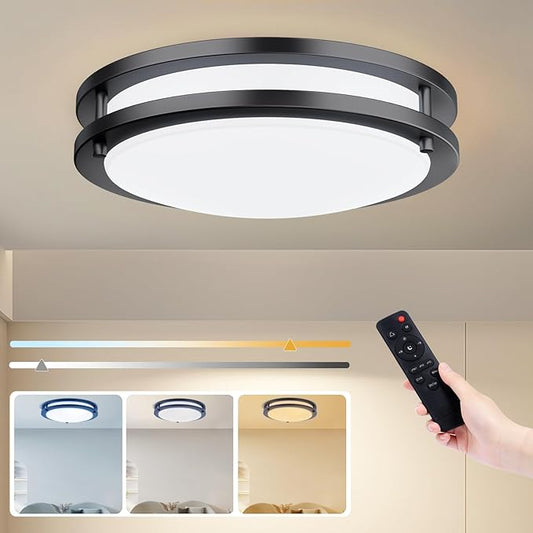 Kalium LED Ceiling Light with Remote 12 Inch Flush Mount Ceiling Light Fixture, 18W 3000K-6000K Adjustable Color Temperature, Dimmable Lighting Fixtures for Kitchen Bedroom Hardwired Installation