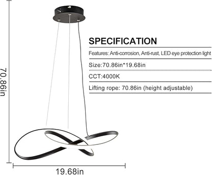 Viruhaka Modern LED Pendant Light Fixture，Black Contemporary Ceiling Hanging Fixture with Irregular Ring Lights for Dining Living Room Bedroom Kitchen Island Cafe（4000K，Neutral Light ）