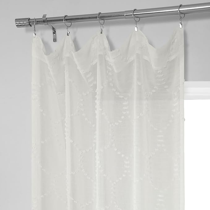 HPD Half Price Drapes Patterned Faux Linen Sheer Curtains for Living Room or Bedroom 50 X 108 (1 Panel), Rod Pocket Window Curtains for Bedroom, Marseille Shell