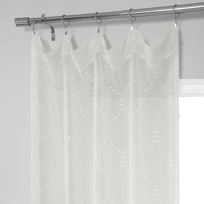 HPD Half Price Drapes Patterned Faux Linen Sheer Curtains for Living Room or Bedroom 50 X 108 (1 Panel), Rod Pocket Window Curtains for Bedroom, Marseille Shell