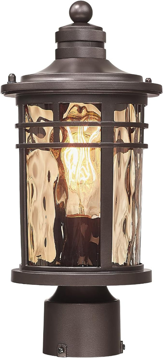 Darkaway Outdoor Post Light,Lamp Post Light Fixture, Waterproof Aluminum Housing with Amber Ripple Glass for Garden Patio Pathway Entry