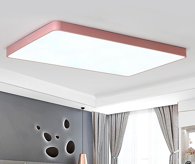 LED Ceiling Light Fixture,16 * 24 Inch Modern Rectangle Recessed Ceiling Lights,48W 3000K-6000K Dimmable Light,Pink Close to Ceiling Lighting Flush Mount Living Room Bedroom Ceiling Lamp