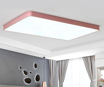 LED Ceiling Light Fixture,16 * 24 Inch Modern Rectangle Recessed Ceiling Lights,48W 3000K-6000K Dimmable Light,Pink Close to Ceiling Lighting Flush Mount Living Room Bedroom Ceiling Lamp