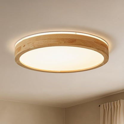 LED Ceiling Light Fixture 15.74, Handcrafted Natural Wood Modern Wabi-Sabi Style, 42W LED 3000K-4000K-6000K, Low Profile Lamp for Bedroom Kitchen Hallway Dining