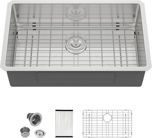 30 Kitchen Sink - Oumuch 30x18 Undermount Sinks 16 Gauge Stainless Steel Kitchen Sinks Single Bowl Sink Under Counter Basin for Kitchens