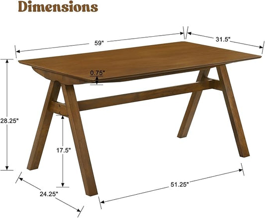 LukeAlon Solid Wood Dining Table 4-6-Seater 59" Large Farmhouse Kitchen Table, Heavy Duty Rustic Style, Natural Wood Dining Room Table for Home, Easy Assembly, Walnut