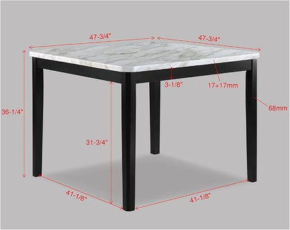 Counter-Height Square Table with Faux Marble Top and Black Wood Base, Versatile for Dining Room or Kitchen Island