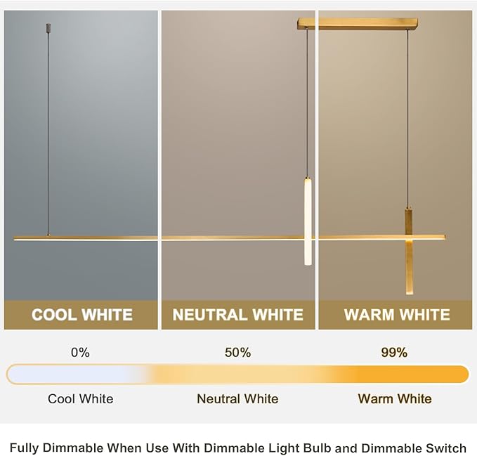 KCO Gold Linear Pendant Lighting Modern LED Dimmable Chandelier Kitchen Island Light Mid Century Sputnik Chandelier Minimalist Adjustable Hanging Lamp for Dining Living Room