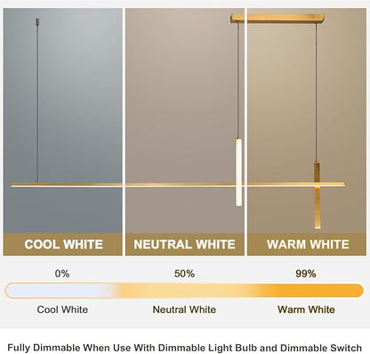 KCO Gold Linear Pendant Lighting Modern LED Dimmable Chandelier Kitchen Island Light Mid Century Sputnik Chandelier Minimalist Adjustable Hanging Lamp for Dining Living Room