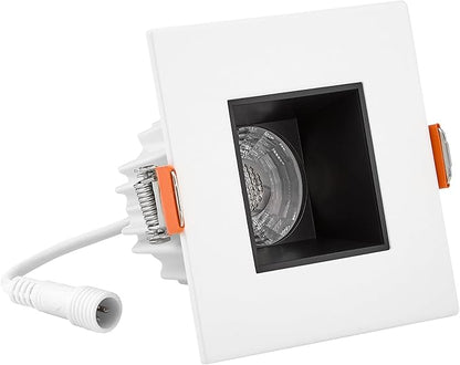 Maxxima 2 in. Ultra-Thin Recessed Anti-Glare LED Downlight - Canless IC Rated, 500 Lumens, 5 Color Temperature Selectable 2700K/3000K/3500K/4000K/5000K, Dimmable Square White Trim Black Baffle, 90 CRI