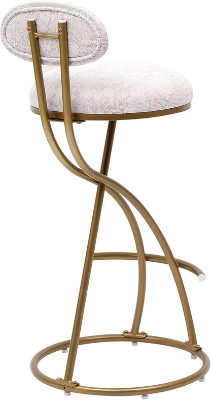 Bar Stools Set of 2 S Shaped Gold Bar stools with Backrest Floral Print Upholstered Dining Chairs Counter Height Stool for Kitchen Island (Gold White Print)