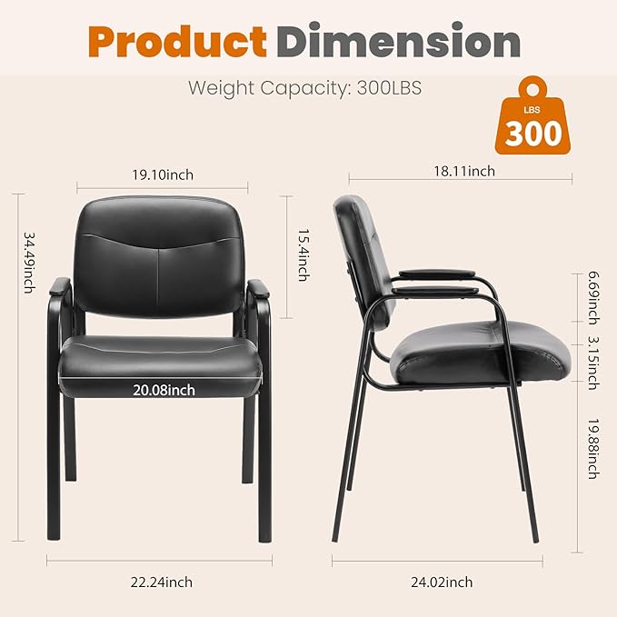 OLIXIS Office Waiting Room Chairs Set of 4, Leather Desk Reception Guest Stationary Side Chair with Padded Arms for Home Conference Lobby Medical Clinic
