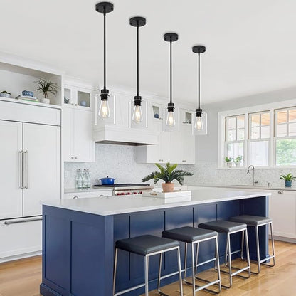 3 Pack Black Pendant Lights Kitchen Island, Modern Glass Pendant Lighting Over Island Kitchen Hanging Dining Room Light Fixtures Adjustable Pendant Lights for Bathroom Hallway Entryway Bedroom