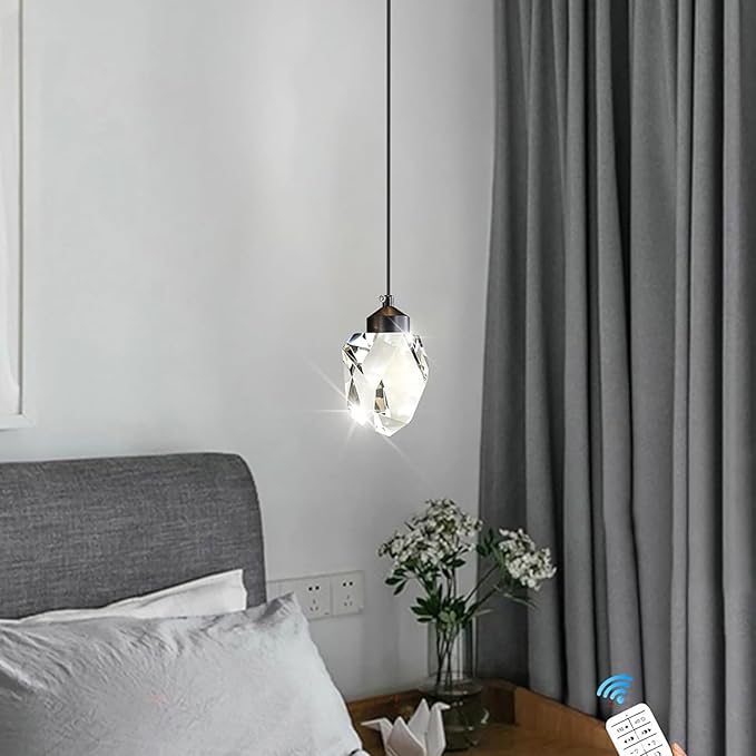 Modern Pendant Lights Kitchen Island, Mini Black Pendant Light, Led Small Crystal Chandelier for Dining Room 3000K-6000k,5W