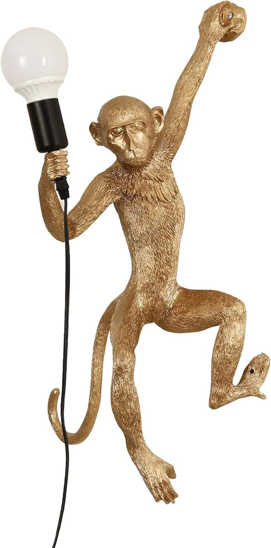 Vintage Monkey Wall Lamp, 13.7 x 27.5 Inch Retro Resin E27 Monkey Wall Light Fixture for Dining Living Room Bedroom Bar Cafe (Gold - Wall Lamp)