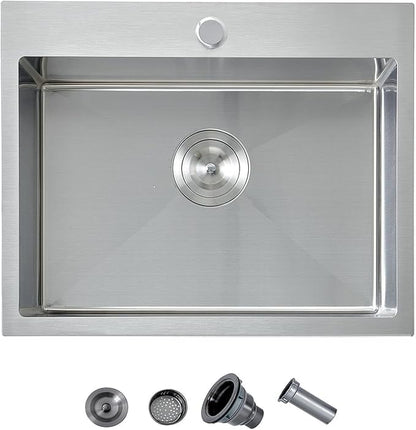 20 x 16 Drop In Kitchen Sink, Stainless Steel Top Mount Drop In Single Bowl Bar Wet Prep RV Outdoor Kitchen Sink 16 Gauge Brushed Nickel