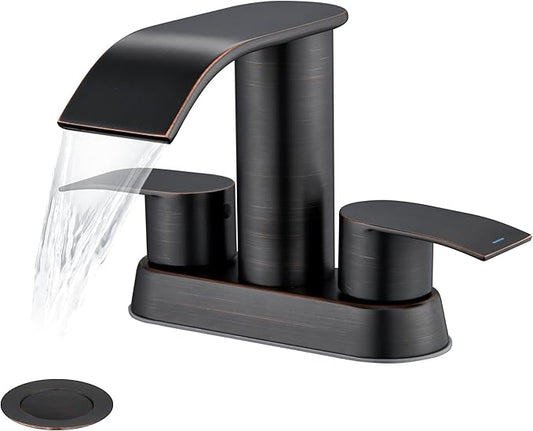 Ultimate Unicorn Bathroom Faucet for Sink Oil Rubbed Bronze, 4 Inch Bathroom Sink Faucet for 3 Hole or 2 Hole, 2 Handle Waterfall Faucets with Pop up Drain, Centerset Faucets for RV Counter