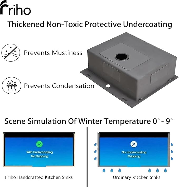 Friho 25x22 Inch Black Drop In Kitchen Sink, Stainless Steel Square RV Laundry Utility Sink, 25 Inch Topmount Deep Small Single Bowl Kitchen Sink