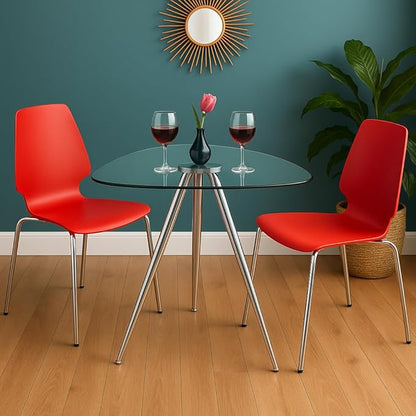 Mango Steam Lisbon 3-Sided Bistro Table, Tempered Glass Triangle Top - Modern Pub Table for Dining Room and Kitchen (Chrome)