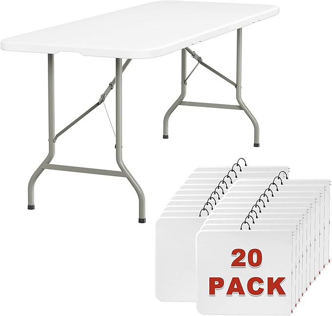 Elevon 6FT Folding Tables – Heavy Duty Portable Foldable Table with Built-in Handle, 300 lb Capacity – Ideal for Events, Parties, Crafts, Camping & Dining (20-Pack)