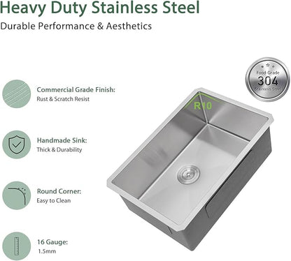 30 Inch Undermount Kitchen Sink - Couoko 30x18 Undermount Single Bowl Kitchen Sink 16 Gauge Stainless Steel Deep Handmade Round Corner Under Counter Kitchen Sink with Accessories