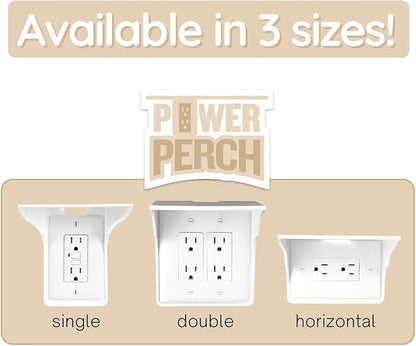 Power Perch Horizontal Wall Outlet Shelf with Cord Storage Strap - Declutter & Reclaim Bathroom Counter Space - Echo Dot Stand, Apple Homepod Shelf, Toothbrush Holder for Bathroom- White, 2-Pack