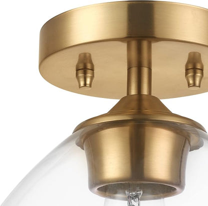 Globe Electric Harrow 1-Light Semi-Flush Mount Ceiling Lighting, Matte Brass, Clear Glass Shade