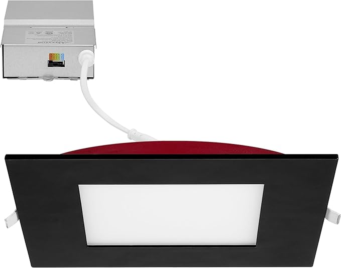 Maxxima 6 in. 2 Hour Fire Rated Ultra Thin Square Black LED Downlight, Slim Recessed Canless Light, IC Rated, 1050 Lumens, 5 Color Temperature Selectable 2700K/3000K/3500K/4000K/5000K, Dimmable