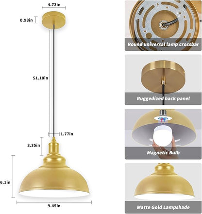 Battery Operated Pendant Lights, 2 Pack Rechargeable Pendant Light with Remote, Gold Pendant Light Fixtures for Kitchen island, Modern Industrial hanging Lights for Dining Room Hallway Bedroom