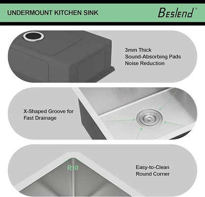 23 Inch Undermount Kitchen Sink - Beslend ADA 6 Inch Depth 23x18 Undermount Sinks Stainless Steel 16 Gauge Mobility Friendly Sink for Wheelchair Accessible & Accessible Design Kitchen