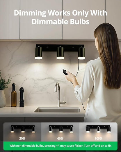Bojim Plug in Ceiling Track Lighting with 14.3ft Power Cord for Kitchen, Dimmable LED Spotlight Wall Mounted for Sala, Black 3 Lights Fixture Removable Cup for Bedroom Farmhouse Studio, GU10 No Bulb