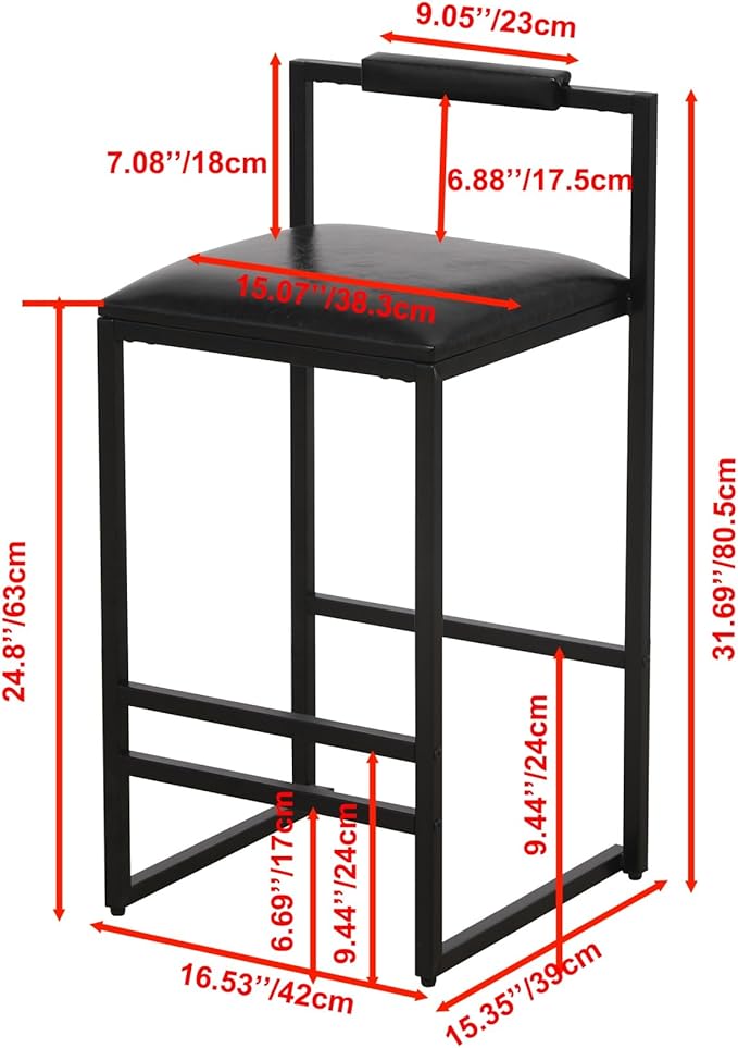 Set of 2 Counter Height Barstools Kitchen Island Stools with Back Modern Armless Metal Legs & PU Upholstered Chairs
