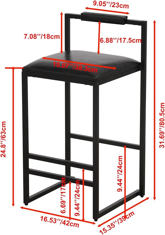 Set of 2 Counter Height Barstools Kitchen Island Stools with Back Modern Armless Metal Legs & PU Upholstered Chairs