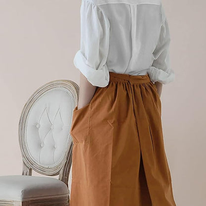 Cityelf Cotton Linen Half Apron for Women Vintage Waist Apron Ruffle Plain Bright Color for Cooking Painting Artwork