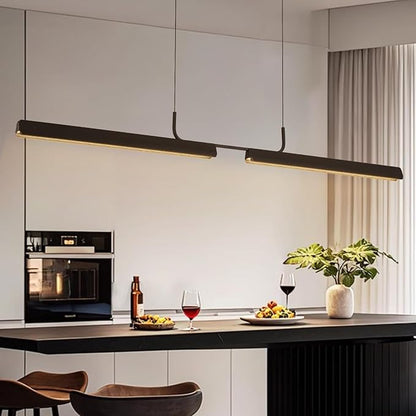 Modern Black Linear LED Pendant Light with Remote Control, 59" 20W 3-Color Temp Stepless Dimmable Island Pendant Lights, Hanging Adjustable Minimalist Pendant for Dining Room Kitchen Bar