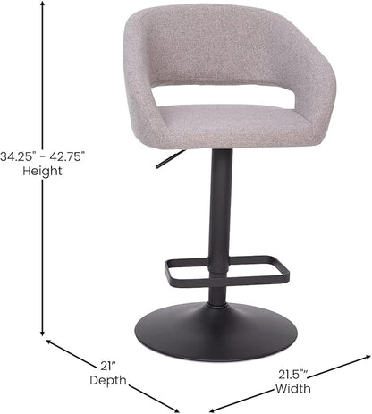 Flash Furniture Erik Comfortable & Stylish Contemporary Barstool with Rounded Mid-Back and Foot Rest, Adjustable Height - Gray Vinyl with Chrome Base