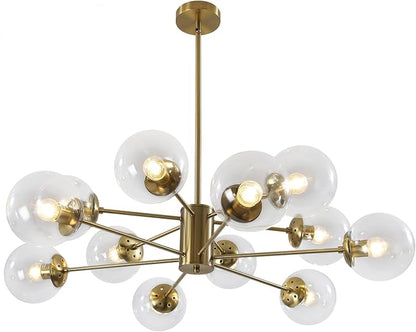 KCO Lighting 12-Light Modern Sputnik Chandelier Clear Bubble Glass Chandelier Mid Century Large Gold Globe Pendant Light Farmhouse Dining Room Lights Kitchen Island Lighting Fixture