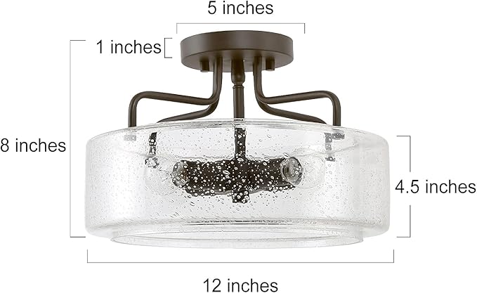 KSANA Semi Flush Mount Ceiling Light, 4-Light Flush Ceiling Light with Seeded Glass Shade for Kitchen, Hallway, W 12" x H 8"