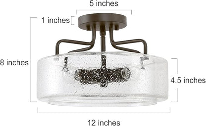 KSANA Semi Flush Mount Ceiling Light, 4-Light Flush Ceiling Light with Seeded Glass Shade for Kitchen, Hallway, W 12" x H 8"