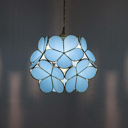 Bieye L11025 Petals Tiffany Style Stained Glass Ceiling Pendant Light for Home Decoration (Sky Blue, 12" Cherry Blossom)
