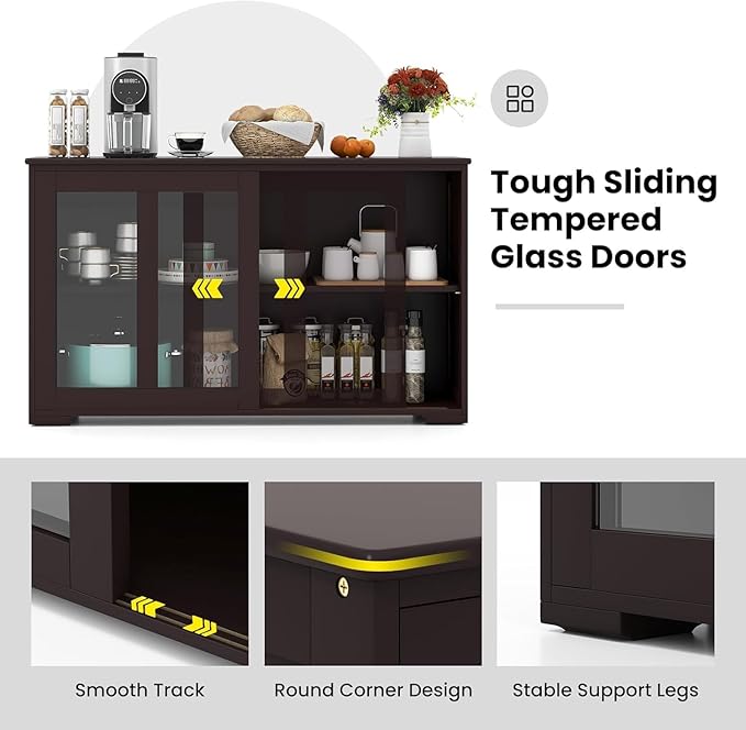 NAFORT Wooden Buffet Cabinet Sideboard with Sliding Doors, Kitchen Storage Console Table, Accent Coffee Bar with Adjustable Shelf for Living Room, Dining Room (Brown, 13" D x 42" W x 24.5" H)